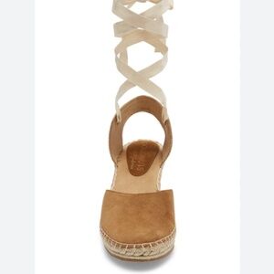 Matisse Coconut  Espadrille Ribbon Ankle Tie Wedge Heel Size 8 Tan Suede